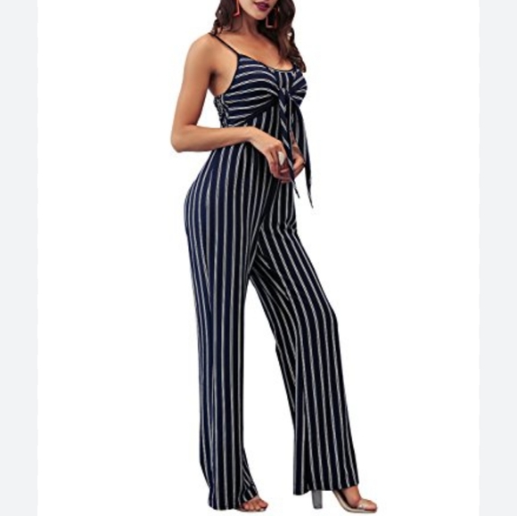 Pants - 5 FOR $25 Sexy Spaghetti Strap Tie Front Pinstripe Jumpsuit